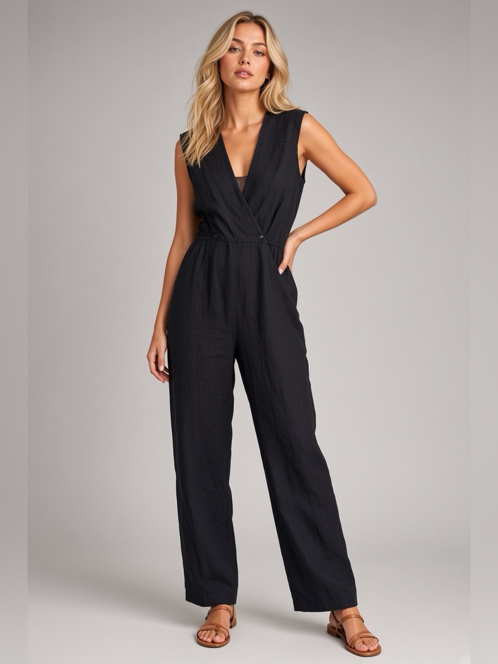 YSTR Lou Linen Jumpsuit Black Small